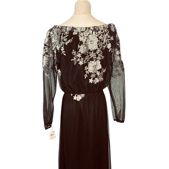 NWT INC Size 6 Vintage Black/White Maxi Sheer Overlay Dress Floral Formal - Picture 13 of 16